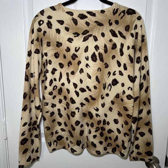 Cathy Daniels Faux Cashmere Leopard Print Crew Neck Pullover Sweater Size Medium - Picture 5 of 7